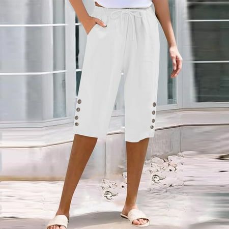 Tittly Shorts for Women Sweat Shorts Women s Cotton And Linen Pocket Elastic Casual Pants Women s Pants Five Quarter Pants Running Shorts Sweatpants Women White XXL