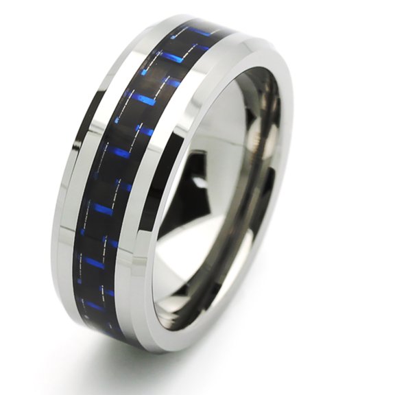 Men Women Tungsten Carbide Wedding Band Ring 8mm Comfort Fit Carbon Fiber Inlaid Pattern Tungsten Ring