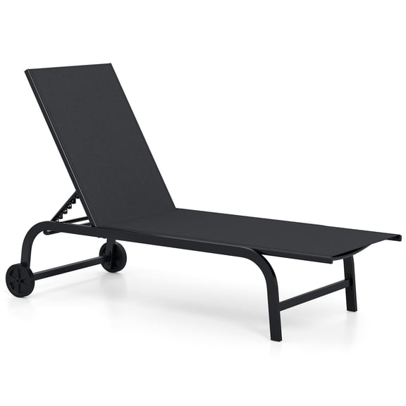 Gymax Outdoor Chaise Lounge Chair Set w/Wheels 6-Position Recliner w/ 180-Degree Full Flat