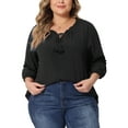 thumbnail image 1 of Blusas de mujer de tallas grandes Agnes Orinda con flecos, manga 3/4, escote en V y lazo, 4X, negras, 1 of 6