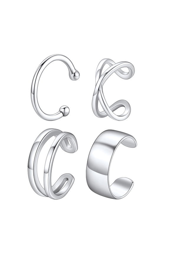 4 Pcs Helix Ear Cuff Set for Women Non Pierced 925 Sterling Silver Earrings Dainty Criss Cross Double Lines Adjustable Minimalist Ear Clips Jewelry Gift for Mom Mothers Day
