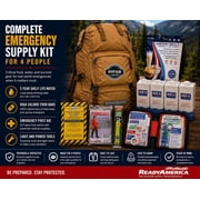 Sustain Supply Emergency Survival Kit for 4 People, 72 Hour Disaster Preparedness Backpack with Food, Water, First Aid & Emergency Supplies