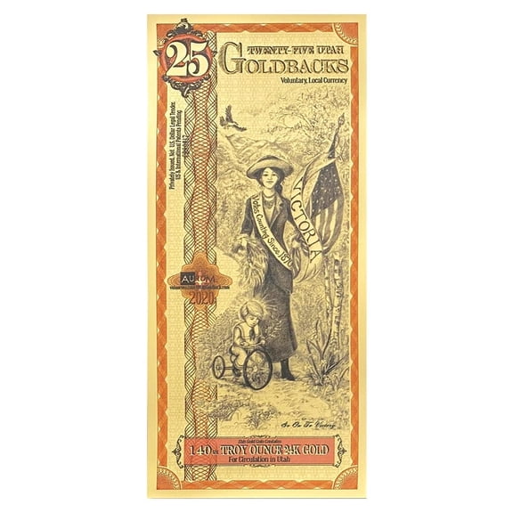 25 Utah Goldbacks 1/40 oz 24K Gold Foil Aurum Note