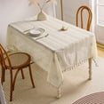 thumbnail image 4 of Textured Table Cloth for Rectangle Table,  Farmhouse Tablecloth with Tassel Beige Lace Vintage Diamond Kitchen Tablecloths for Rectangle Tables or Party Banquet Dining Wedding Decorations, 4 of 7