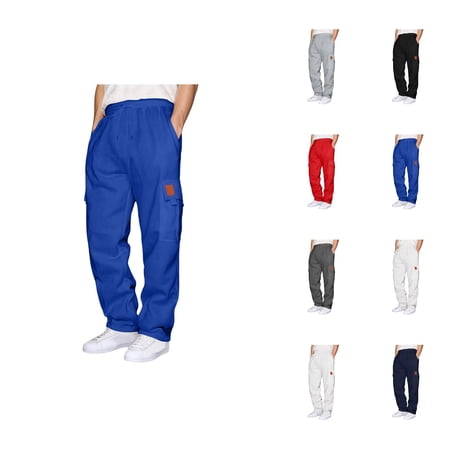 Cargo Sweatpants for Men 2026 Fall Winter Trendy Elastic Waist Drawstring Casual Pants with Pockets Trousers