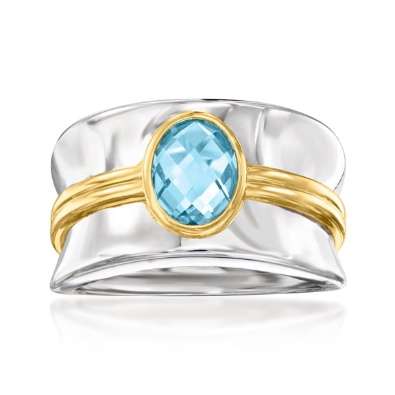 Ross-Simons 1.20 Carat Swiss Blue Topaz Ring in Sterling Silver and 18kt Gold Over Sterling, Women's, Adult