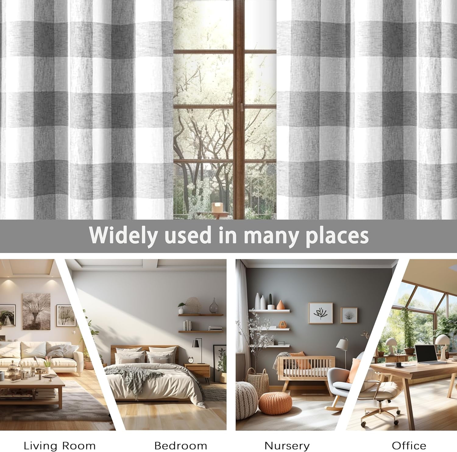 DriftAway Buffalo Check Woven Plaid Pattern Lined Blackout Thermal Insulated Window Curtain Grommet 2 Layers 2 Panels 50 Inch by 84 Inch Gray