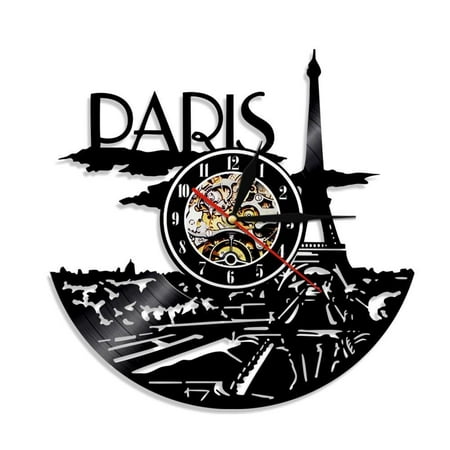 Paris Clock Vinyl Record Paris Skyline Wall Decor Paris Eiffel Tower Bedroom Decor Paris Wall Clock France Travel Her Without LED