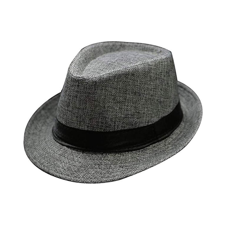Woshilaocai Mens Classic Fedora Wide Brim Panama Dress Hat 