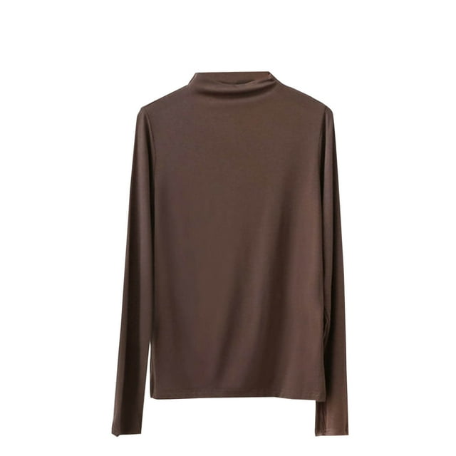 MeetoTime Long Sleeve T-Shirt for Women Fall Mock Neck Pullover Tops Solid Color Soft Tees Undershirts