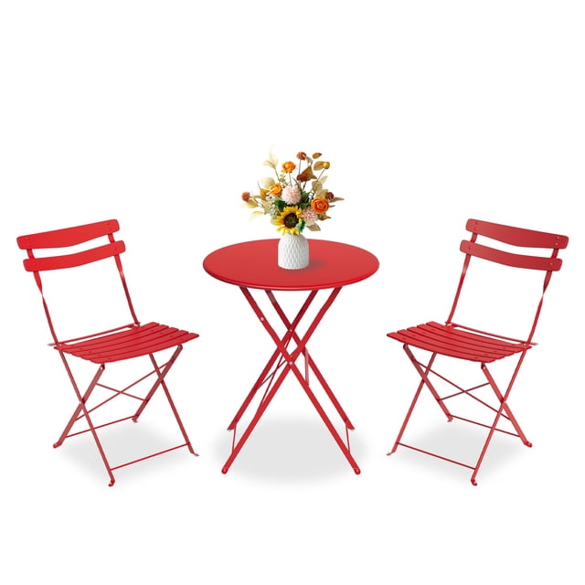 QinaQin Patio Bistro Set with Foldable Table and 2 Chairs, Powder Coated Metal Frame, 3Pcs