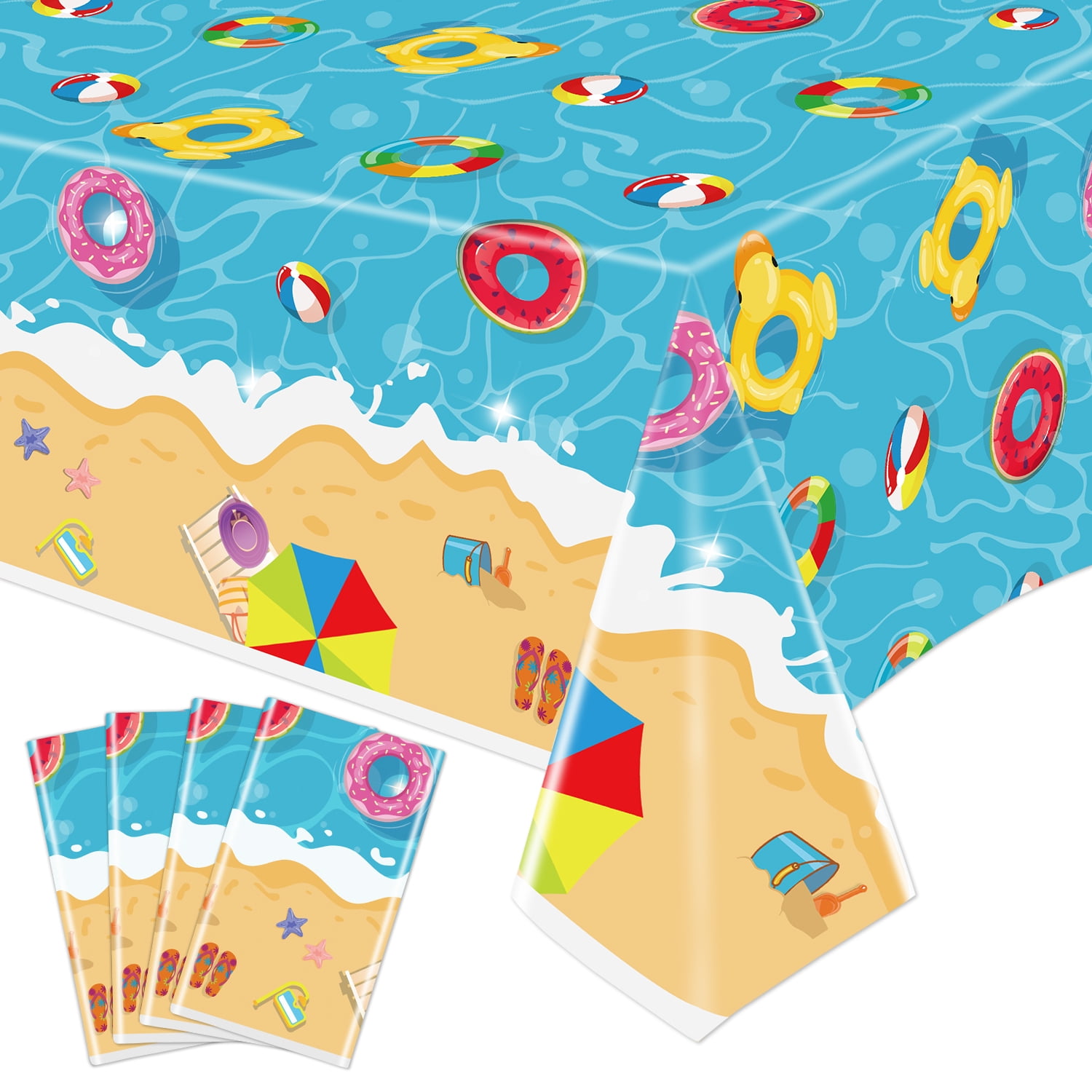 4 Pack Summer Beach Tablecloths Hawaiian Decorations Disposable