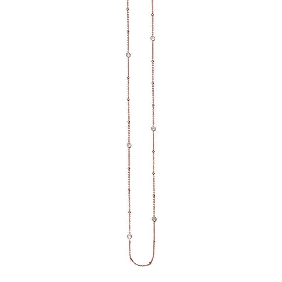 Sterling Silver Rose Plated Long and Lovely Cubic Zirconia With Mini Bead Station Necklace - 36 Inch