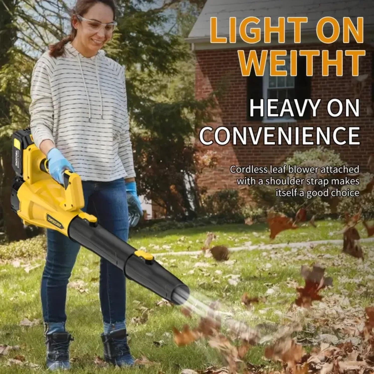 Cordless Leaf Blower with 2 Batteries, 580 CFM 160 MPH, 6 Speed Levels, Lightweight & Ergonomic Design for Wet Leaves, Snow, Debris, Driveway, Patio, Lawn