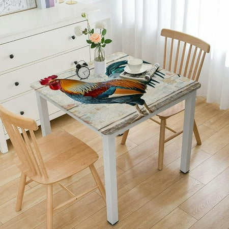 

FACANNAP Rooster Theme Square Table Cover Oil Resistant Wear Resistant Reusable Desktop Protection 100% Polyester Fiber 52*52