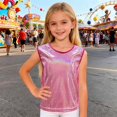 thumbnail image 2 of LPKRT Girls Glitter Sleeveless Tank Top Classic Fit Crewneck Metallic Dance Shirt Trendy Comfortable Party T-Shirt Hot Pink 160, 2 of 6