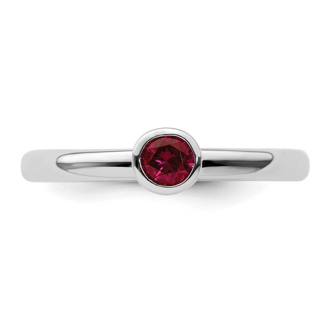 925 Sterling Silver Bezel Polished Stackable High 4mm Round Created Ruby Ring Size 10 Stackable Ring for Women
