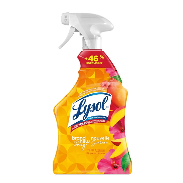 Lysol disinfectant all purpose cleaner trigger spray with Brand New Day mango and hibiscus scent, 950 mL