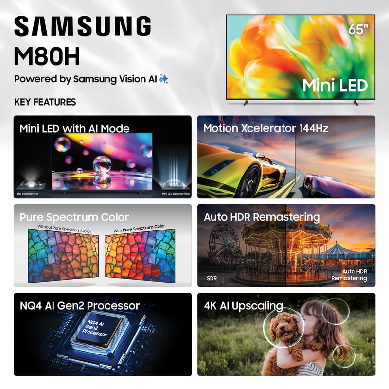 Samsung 65" Class M80H Series Mini LED 4K UHD Samsung Vision AI Smart Tizen TV (2026) - UN65M80HAFXZA front and back view