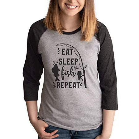 

7 ate 9 Apparel Women s Eat Sleep Fish Repeat Raglan Grey