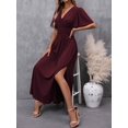 thumbnail image 6 of Red Violet V-Neck Butterfly Sleeve High Slit Maxi Dress For Women, 6 of 7