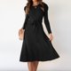 thumbnail image 1 of Vestido Vestido de punto acanalado casual de una línea de mujer vestido de suéter elegante de color sólido Ygjytge Negro T S para Mujer, 1 of 8