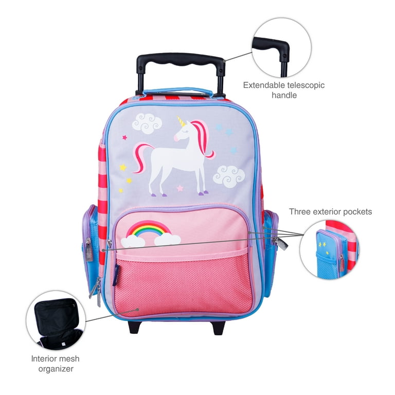 Pink & White Unicorn 12" Backpack & 16" Rolling Suitcase  Kids Luggage Set Back