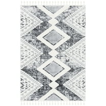 SAFAVIEH Moroccan Tassel Bronte Geometric Shag Area Rug, Grey/Ivory, 5'3" x 7'6"