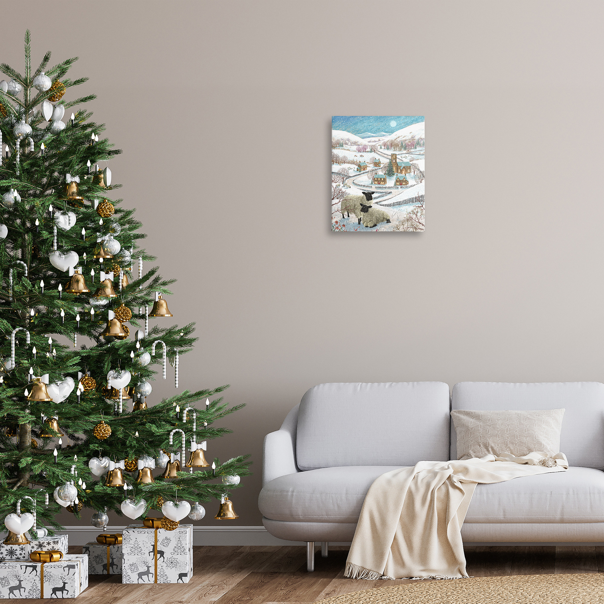 Stupell Industries Sheep on Wintery Hill Animals & Insects Painting Gallery Wrapped Canvas Art Print Wall Art, 16 x 20