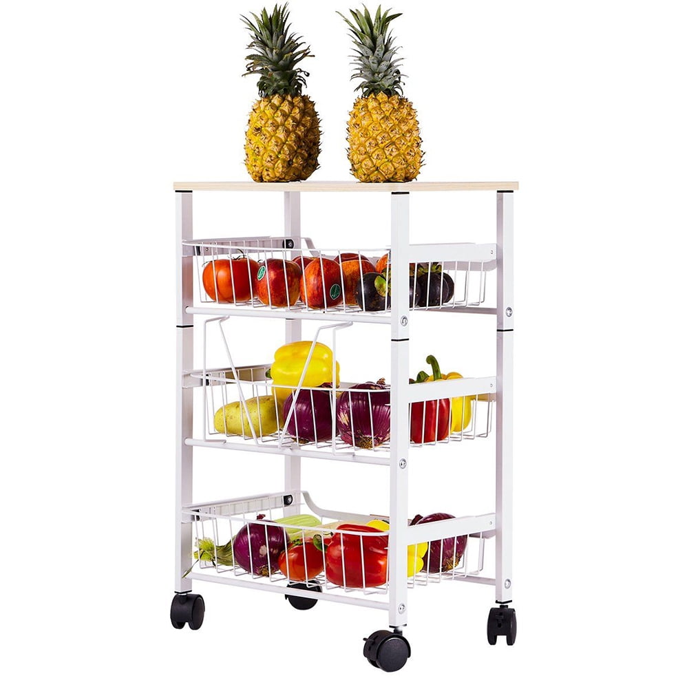 Kepooman 3-Layer Metal Kitchen Cart, Multifunction Storage Cart Organization Cart with 2 Lockable Wheels for Home Office Kitchen, White Kepooman 3-Layer Metal Kitchen Cart, Multifunction Storage Cart Organization Cart with 2 Lockable Wheels for Home Office Kitchen, White