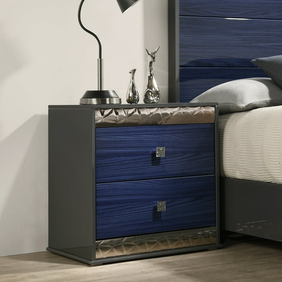 Furniture of America Kensing Adult Glam 2-Drawer Nightstand, Ash Gray and Indigo Blue