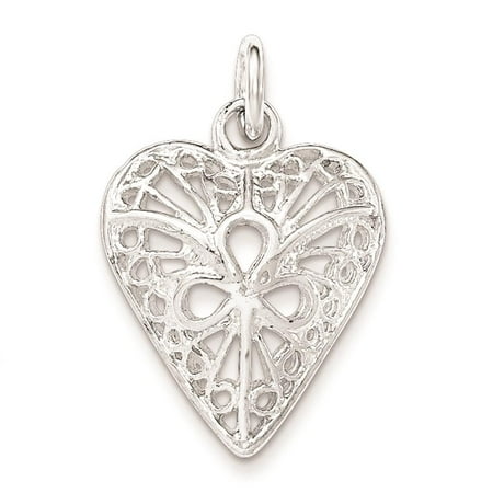 925 Sterling Silver Polished Filigree Heart 3 Teardrop Open Center Charm Pendant