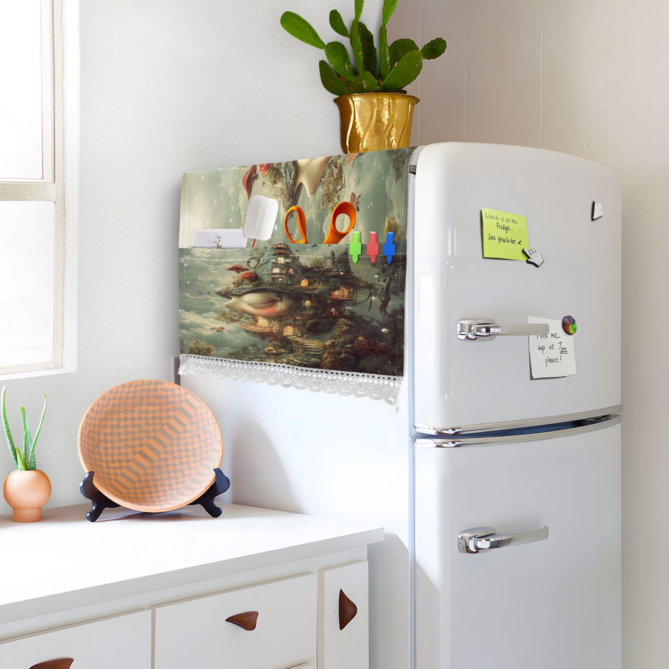Spooky CastleWasher and Dryer Covers Dust-Proof and Oil Resistant Fridge Cover with 4 Storage Pockets Washing Machine Top Cover for Laundry Kitchen Home 51.2 x 22 In
