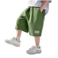 thumbnail image 5 of BRGZLK Kids Boys Summer Shorts Casual Fashion Solid Color Elastic Waist Drawstring Lightweight Soft Comfy Loose Fit Shorts with Pockets Army Green 5-6 Years, 5 of 6
