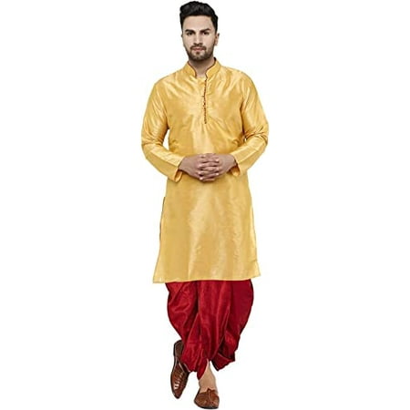 

Royal Kurta Mens Silk Loop Button Dhoti Kurta (40 Gold 2)