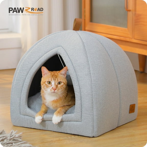 PAWZ Road 2 in 1 Cat Bed Foldable Pet Cave for Indoor Pet Cat House for Kittens and Dogs Gray