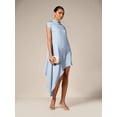 thumbnail image 3 of Blue Asymmetrical Drape Mini Dress With High Mock Neck And Short Sleeves Elegant Evening Guest Wear, 3 of 5