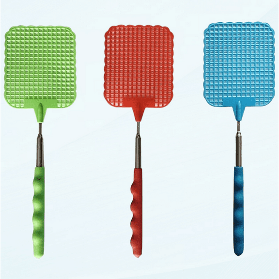 3 Pieces Fly Swatter Extendable Fly Swatter Telescopic Fly Swatter Manual Heavy Duty Plastic Flyswatter with Extendable Stainless Steel Handle(Red, Green, Blue)
