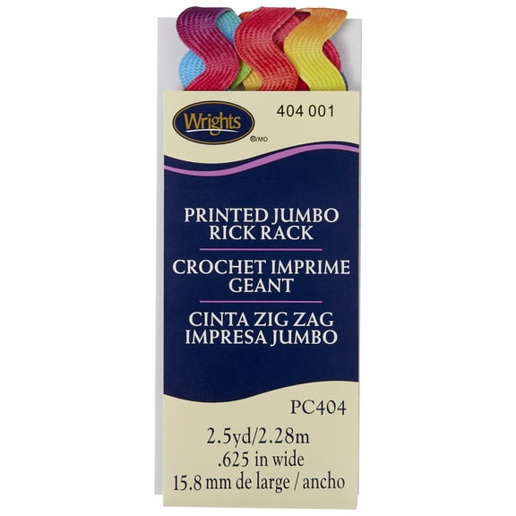 Simplicity Wrights 5/8" Jumbo Printed Rainbow Rick Rack, Multi-color, 2.5 yards