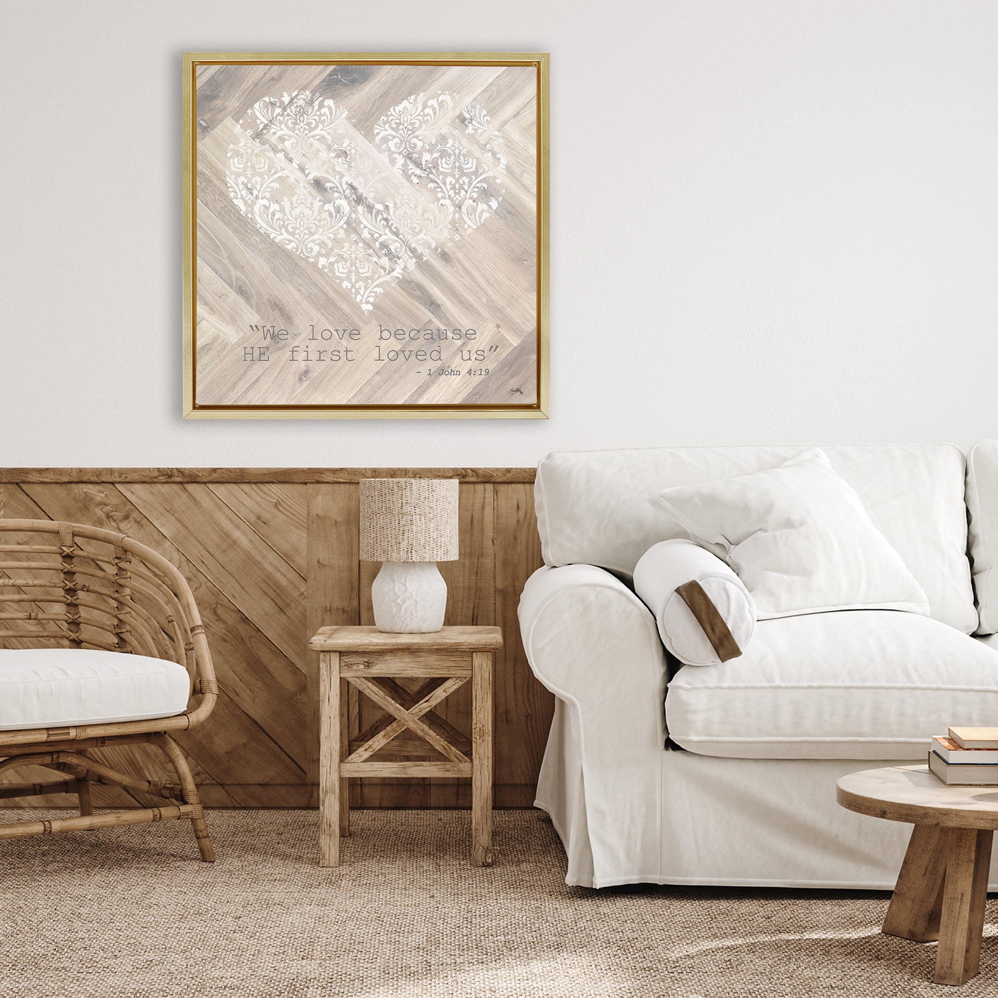 Stupell Industries He Loved Us First Gold Framed Floater Canvas Wall Art, design by Elizabeth Medley