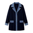 thumbnail image 6 of Hsovts Women Multi‑Choice Color Block Denim Trim Knit Jacket Mid Length Open Front Long Sleeve Fashion Coat For Daily And Travel Wear Navy L, 6 of 6