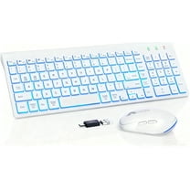 Wireless Keyboard and Mouse Combo - Quiet Backlit Keyboard with RGB Mouse, Rechargeable, Slim, Sleep Mode for Windows, Mac, Laptop -White-Wagpak