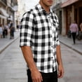 thumbnail image 7 of Lmueinov Mens Short Sleeve Button Down Shirts Plaid Business Casual 3/4 Length Sleeve Tops for Men Pocket Lightweight Summer Fall Daily Going Out Tops, 7 of 7