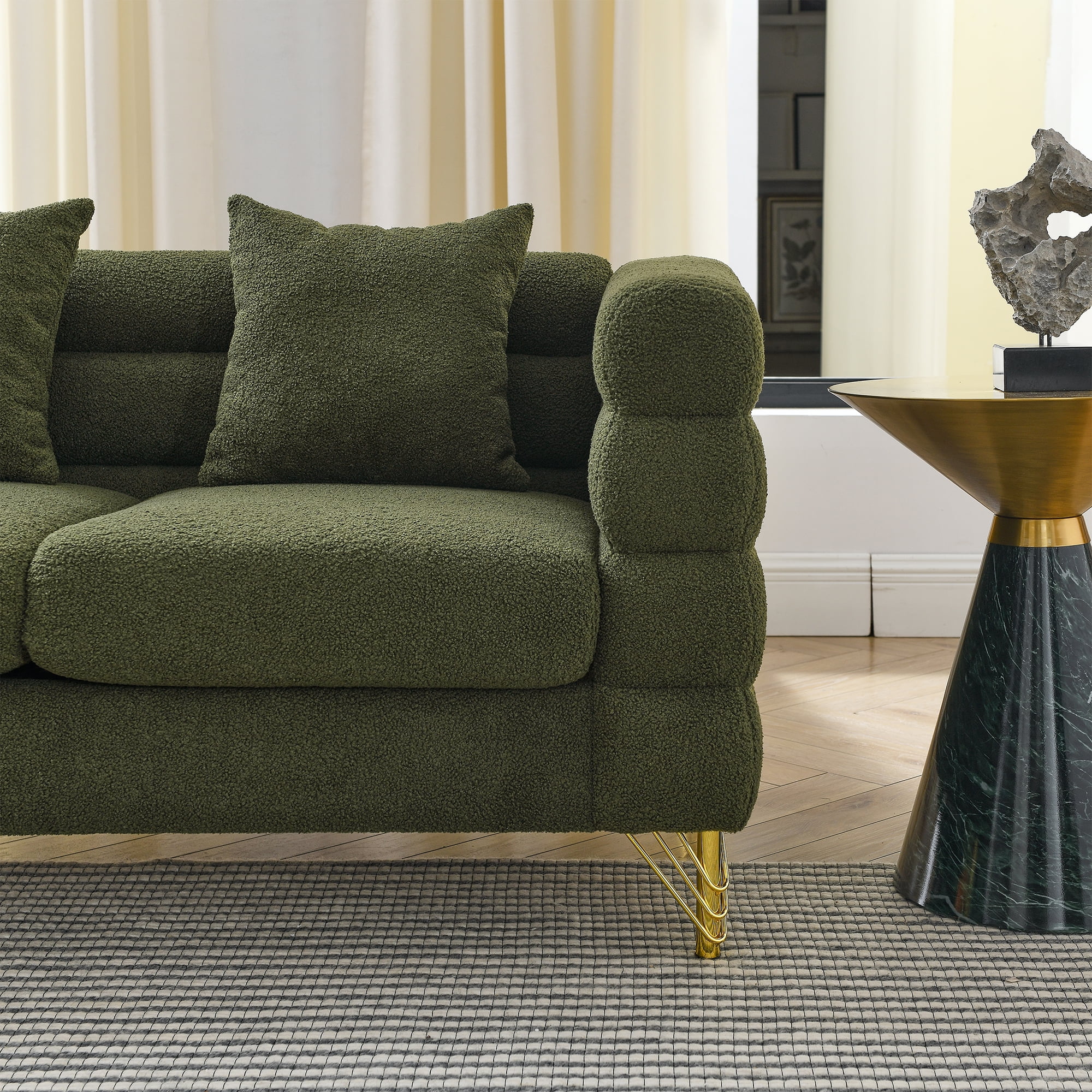 Kadyn 81" Loveseat 3 Seater Sectional Sofa, Fabric Sofa with 3 Pillows, Upholstered Sofa Couch for Living Room, Green