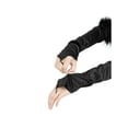 thumbnail image 5 of Women's Satin Hooked Finger Gloves Feather Cuffs Fingerness Costplay Sleeves for Christmas Dance 1920s Party Black, 5 of 7