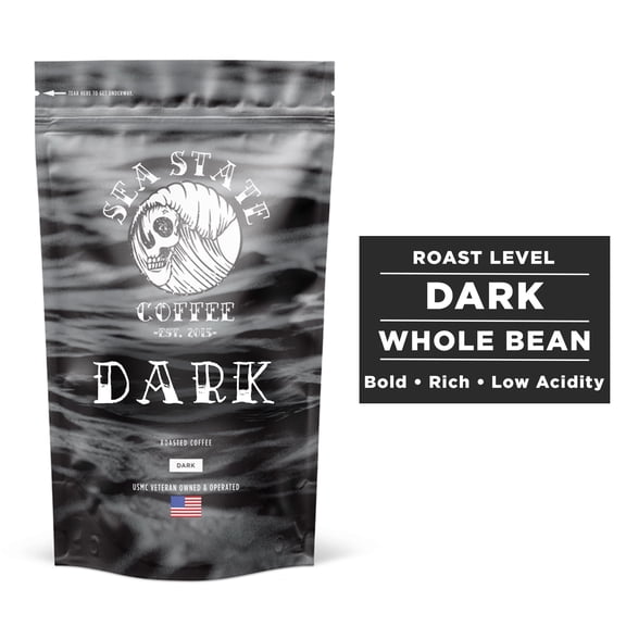 Sea State Coffee Dark Roast, Single Origin Sumatran, Whole Bean Coffee, 12 oz