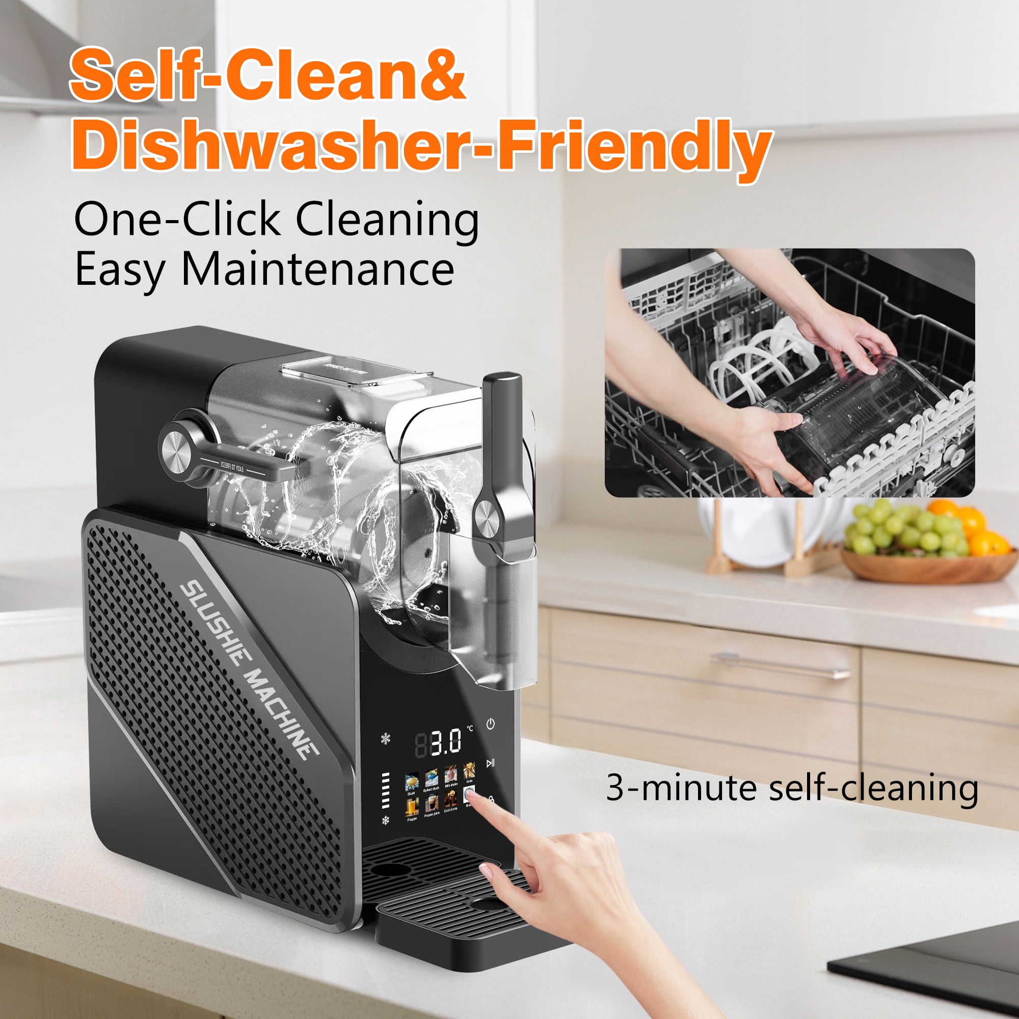 Slushie Machine for Home - No Ice Required Frozen Beverage Maker | 8 Preset Programs for Margaritas Frappes Milkshakes, Self-Cleaning