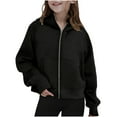 thumbnail image 2 of JUSLIO Hoodies for Girls Fall/Winter Zipper Hooded Sweatshirt Solid Color Pockets Long Sleeve Tops Sweatshirts Black（5 Years）, 2 of 7