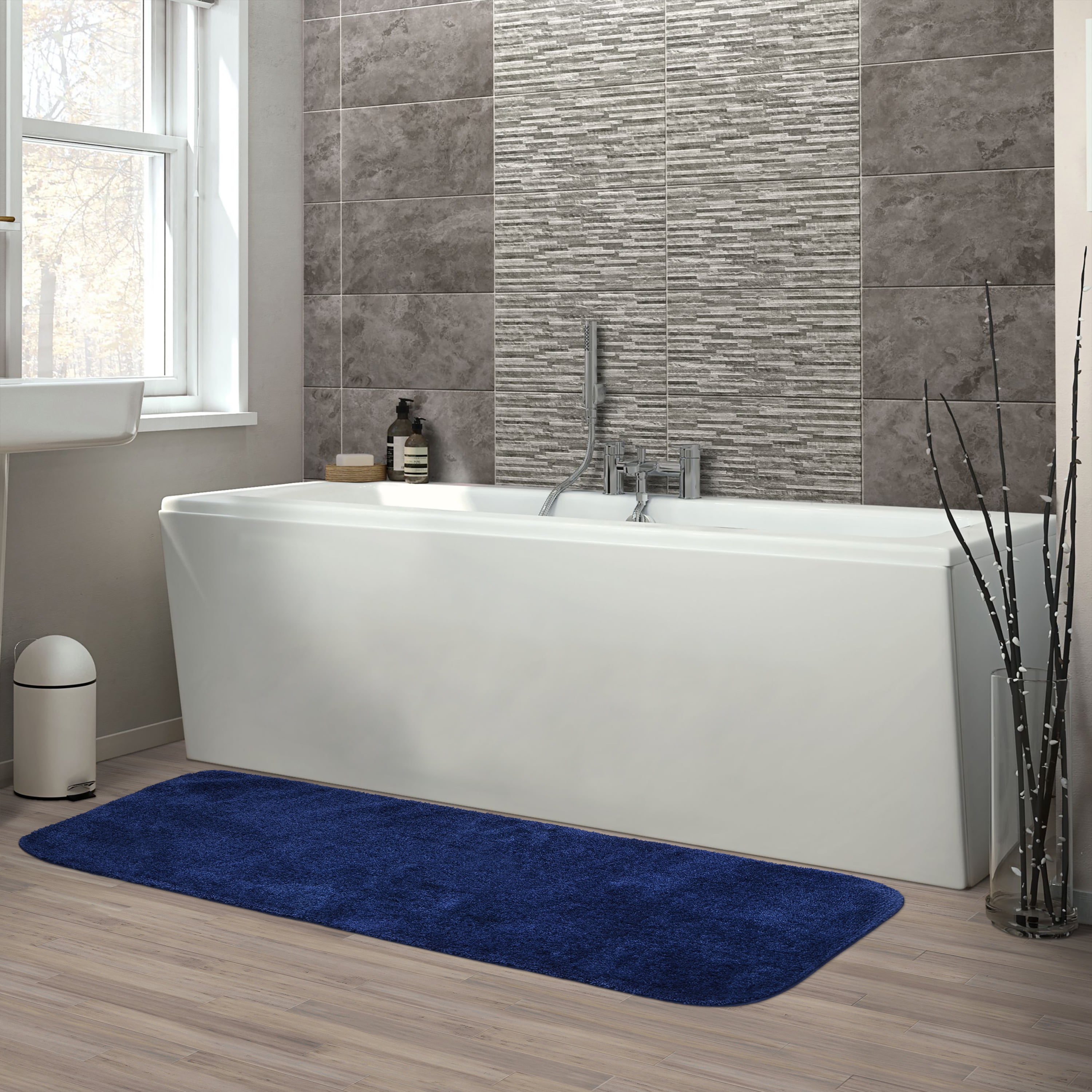 Garland Rug Traditional Washable Nylon Navy Bathroom Runner, 22" x 60"