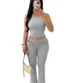 thumbnail image 4 of Stichou Women's 2 Piece Outfits Sleeveless Crop Tank Top and High Waisted Flared Pants Set Casual Tracksuit Gray S, 4 of 4